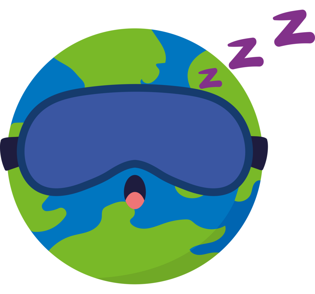 A cartoon earth with a sleeping mask on it png