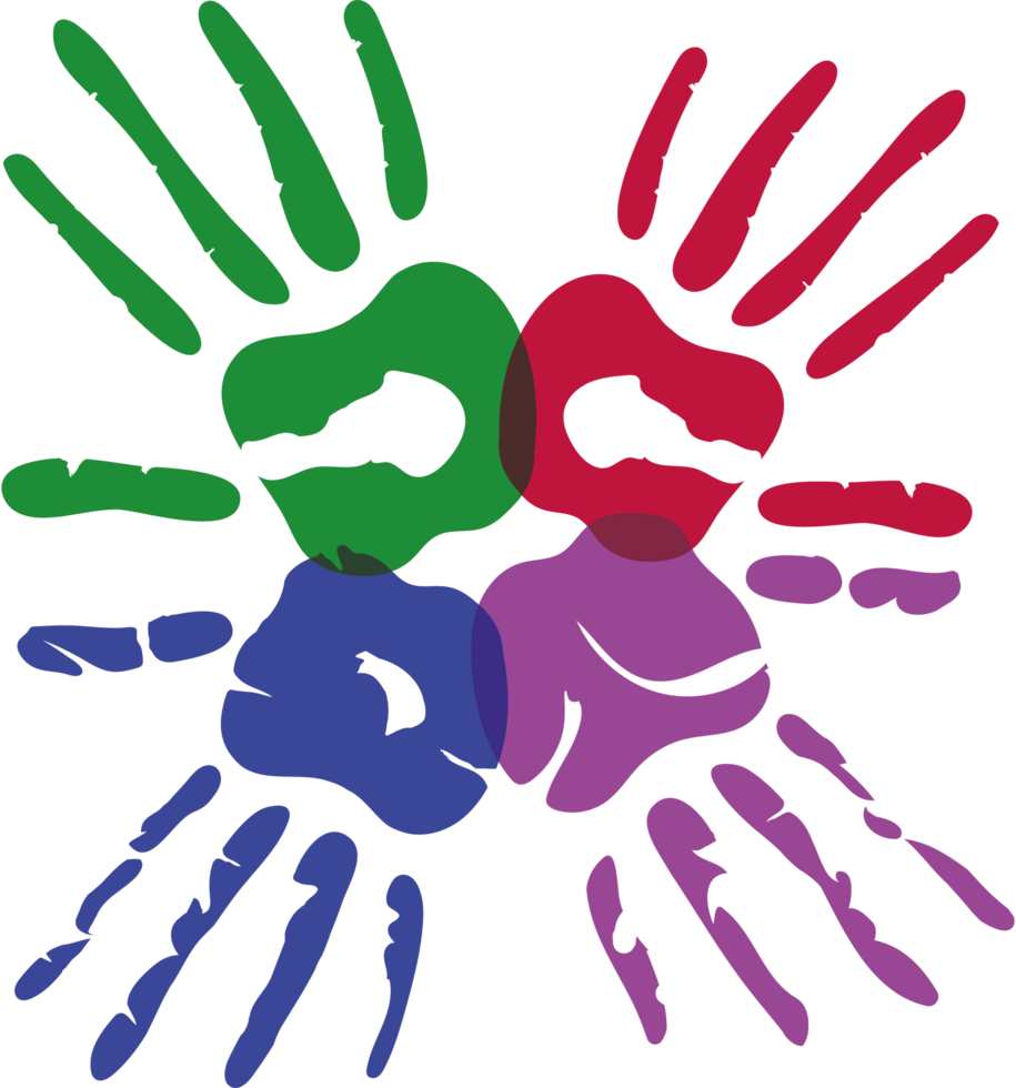 A colorful hand print with four different colors png