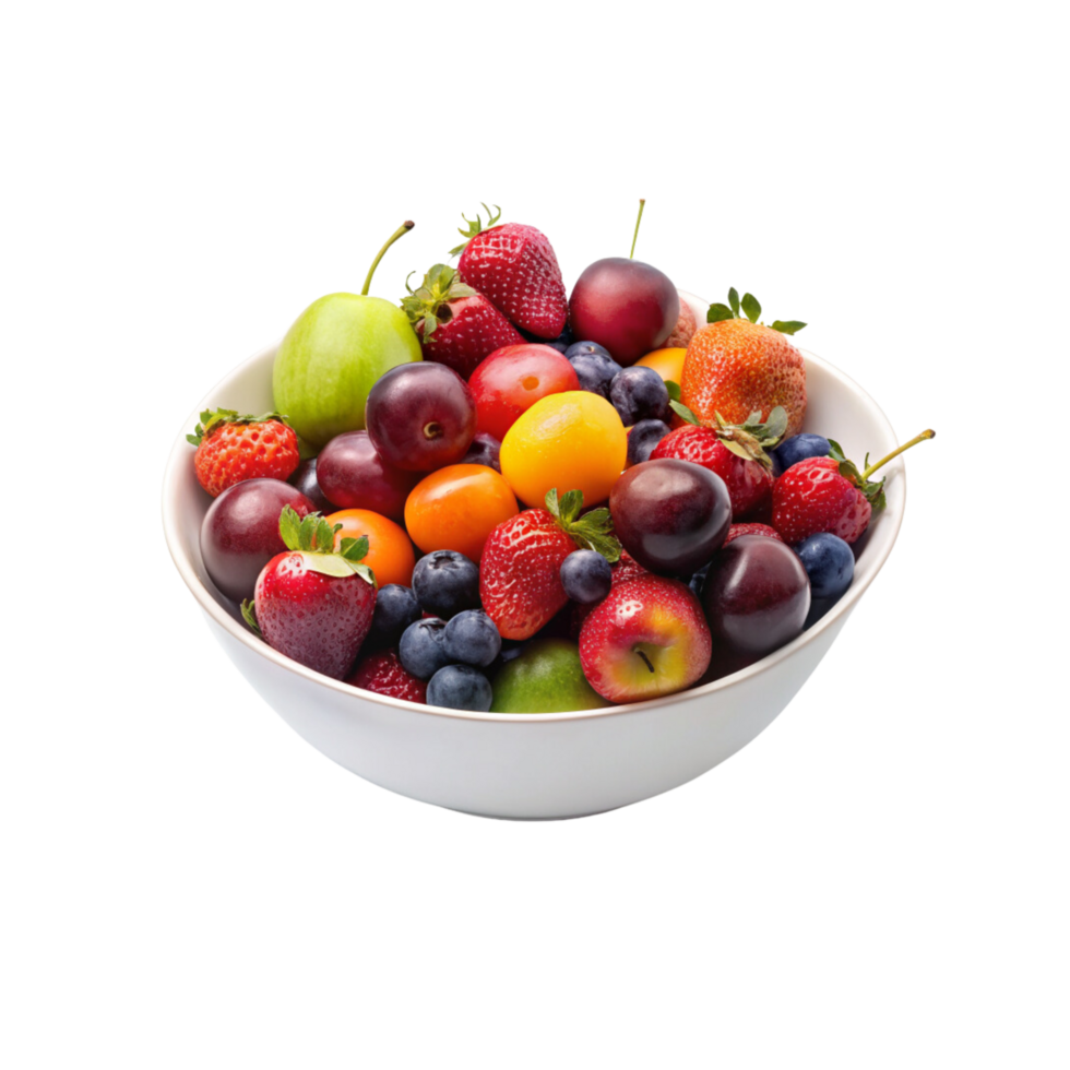 A bowl of fresh fruit on a transparent background png