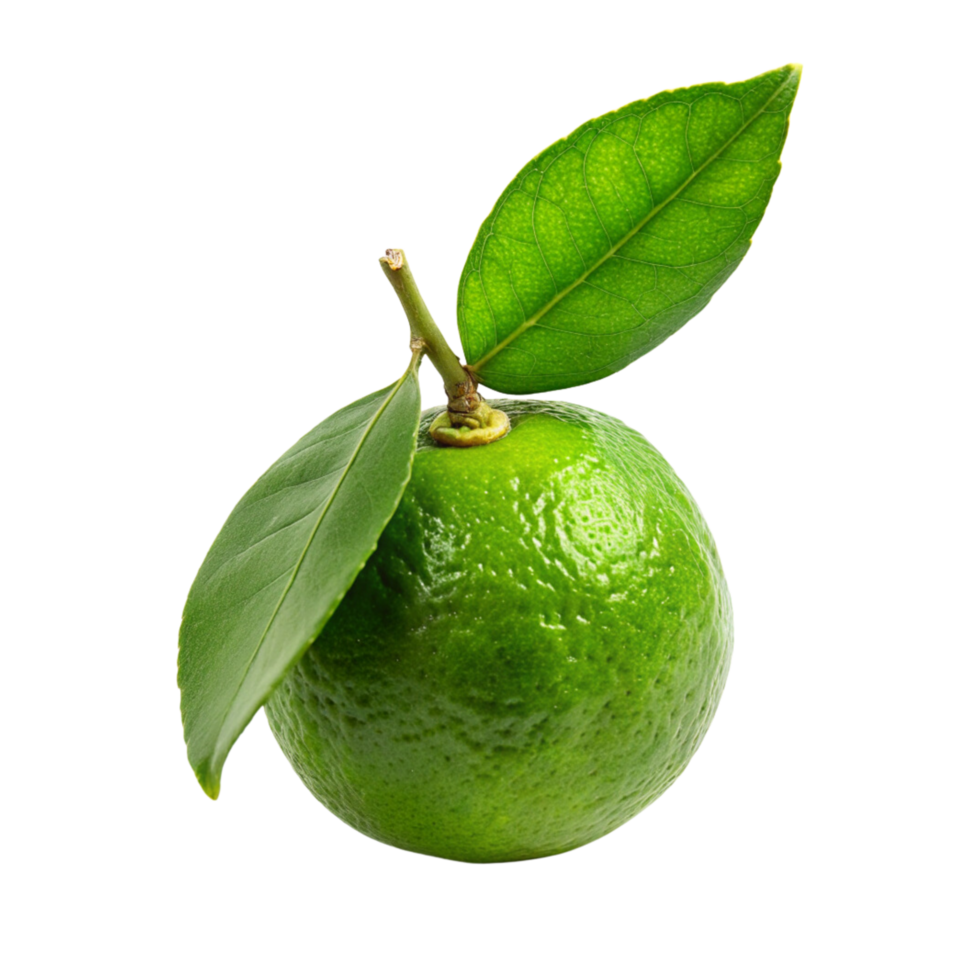 Green lime with leaf on transparent background png