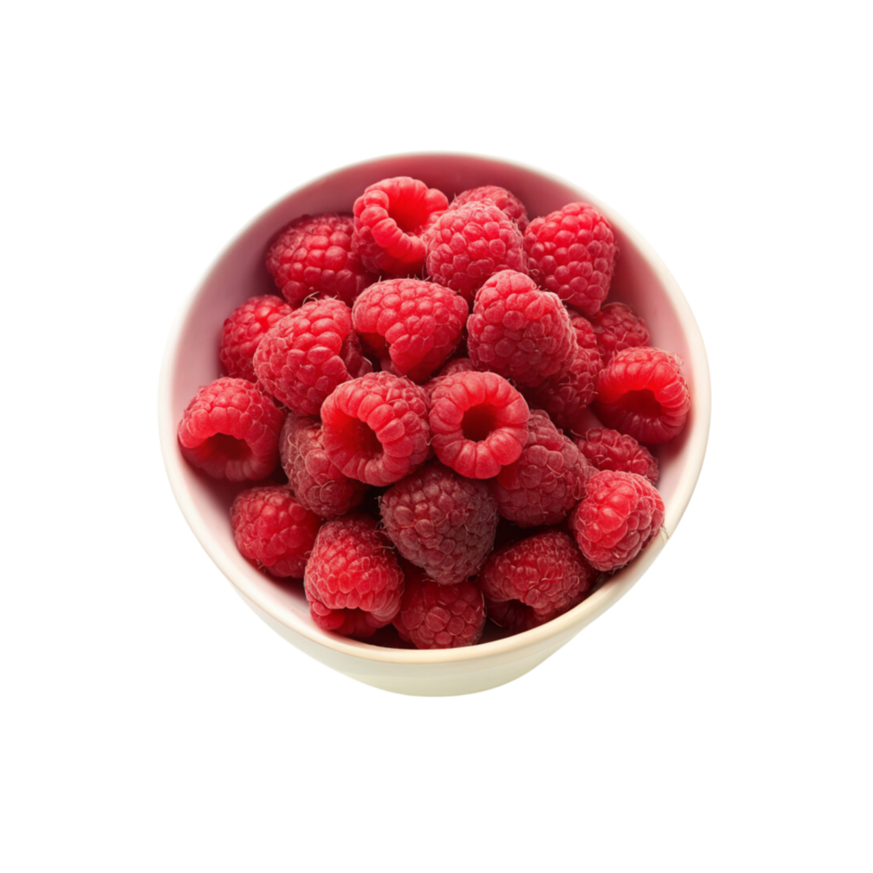 Raspberries in a bowl on a transparent background png