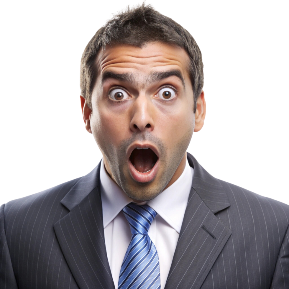A man in a suit and tie is making a surprised face png