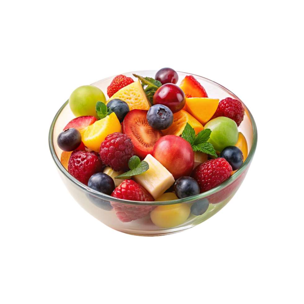 A bowl of fruit salad with cheese and berries png