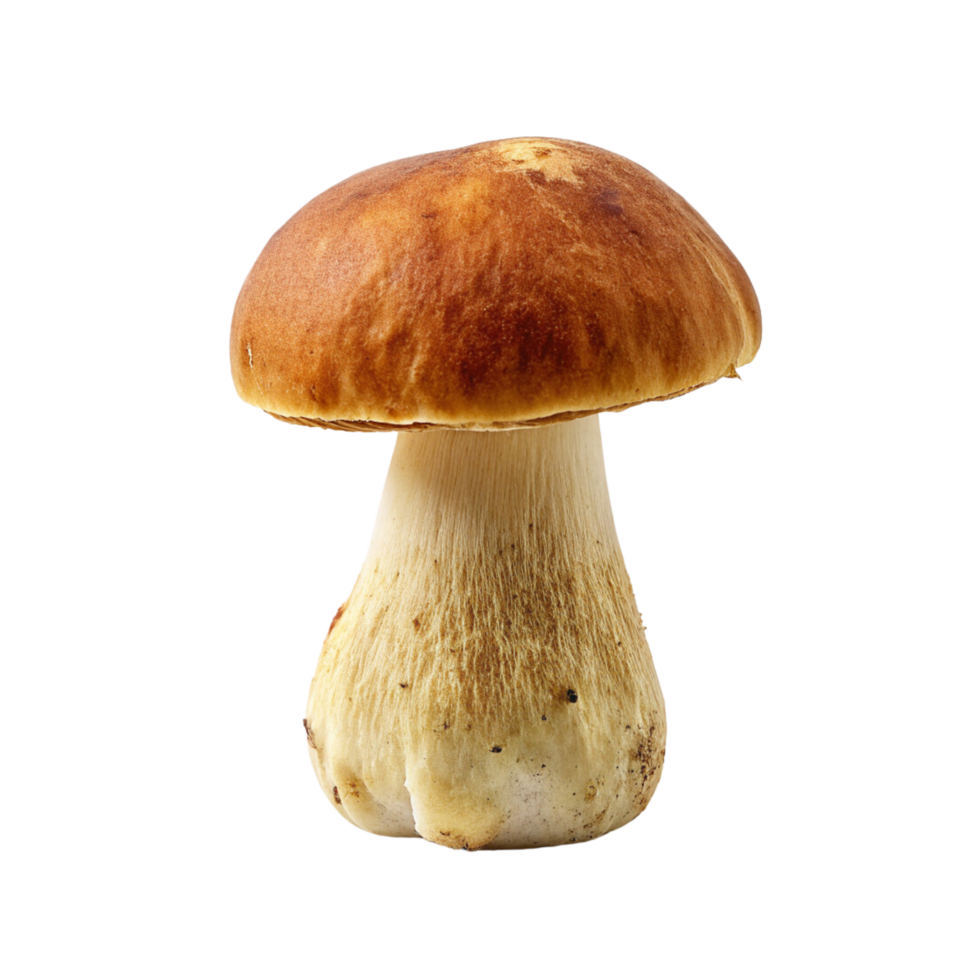 A mushroom is shown on a transparent background png