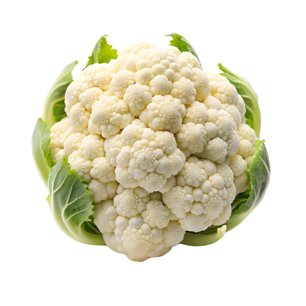 A cauliflower is shown on a transparent background png
