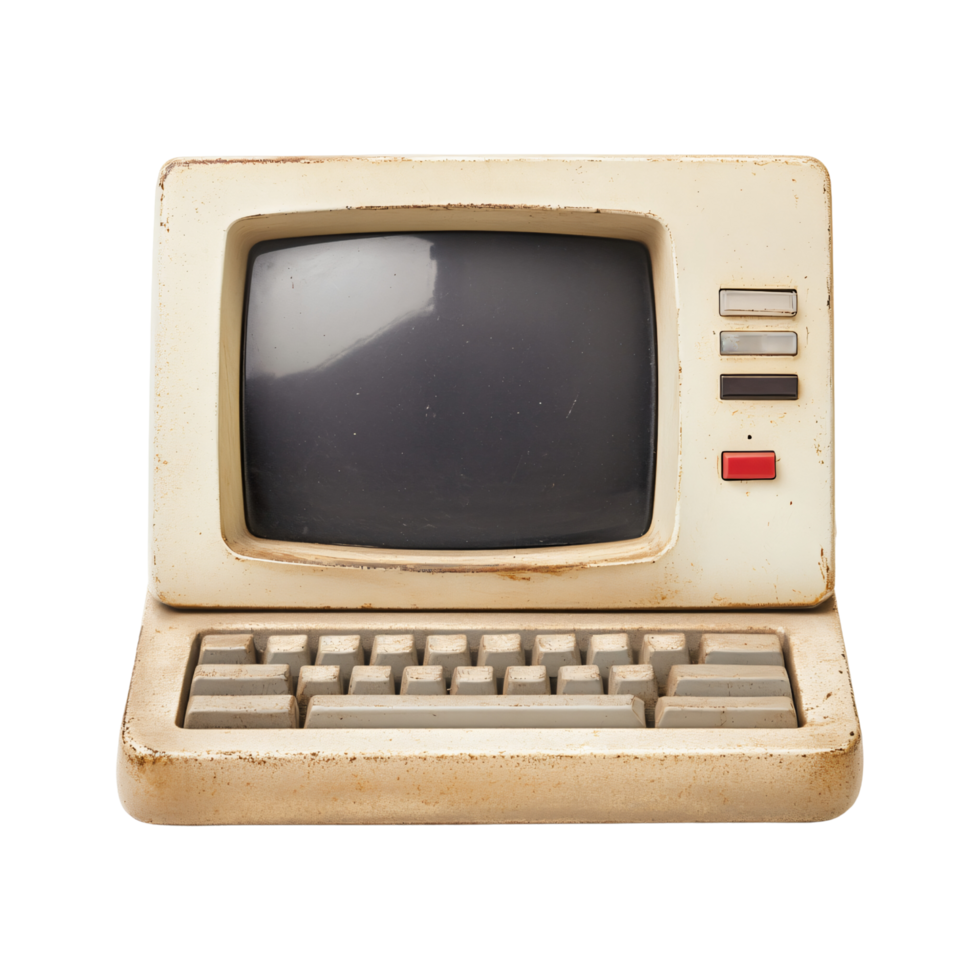 Retro old vintage dirty rustic computer isolated on transparent background png