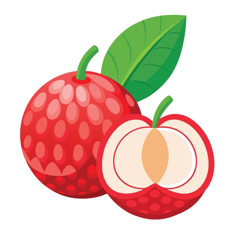 An illustration of a red fruit with leaves vector