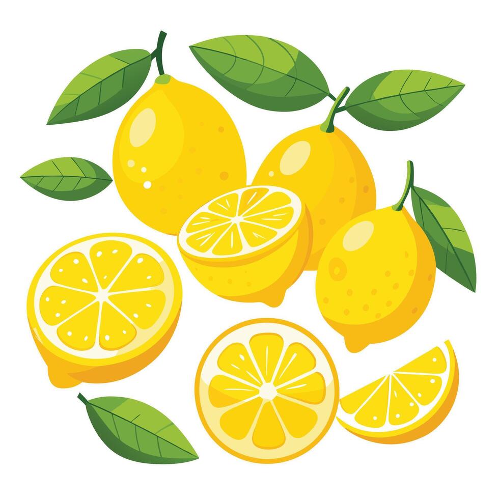 Half of a ripe lemon in flat style. Fresh citrus fruit. Ingredient for making lemonade or dessert. Lemon. vector