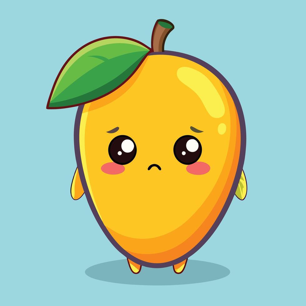 A cartoon mango with a sad face vector