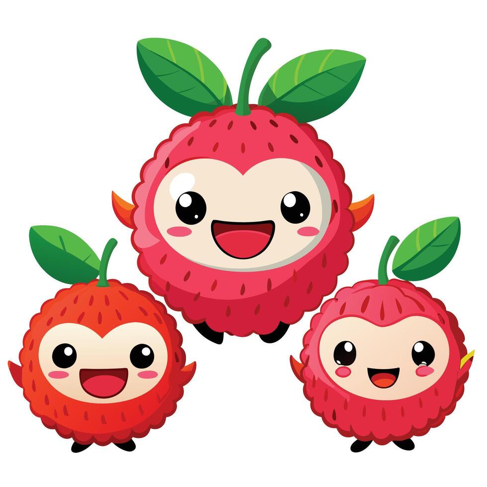 Three red fruits with eyes and mouths vector