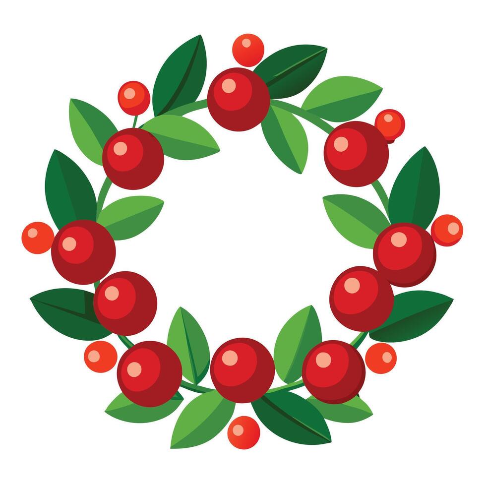 Christmas wreath with berries and leaves vector