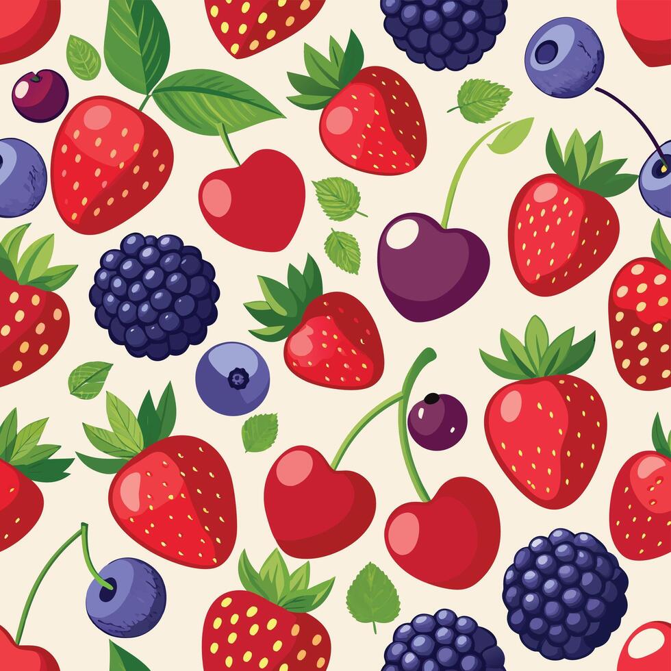 Seamless pattern with berries and cherries vector
