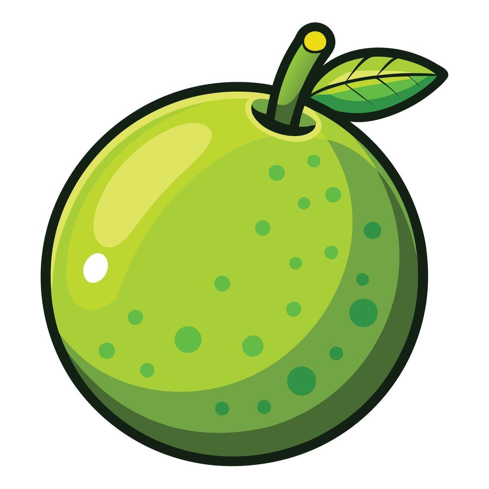 A green apple with a leaf on it vector