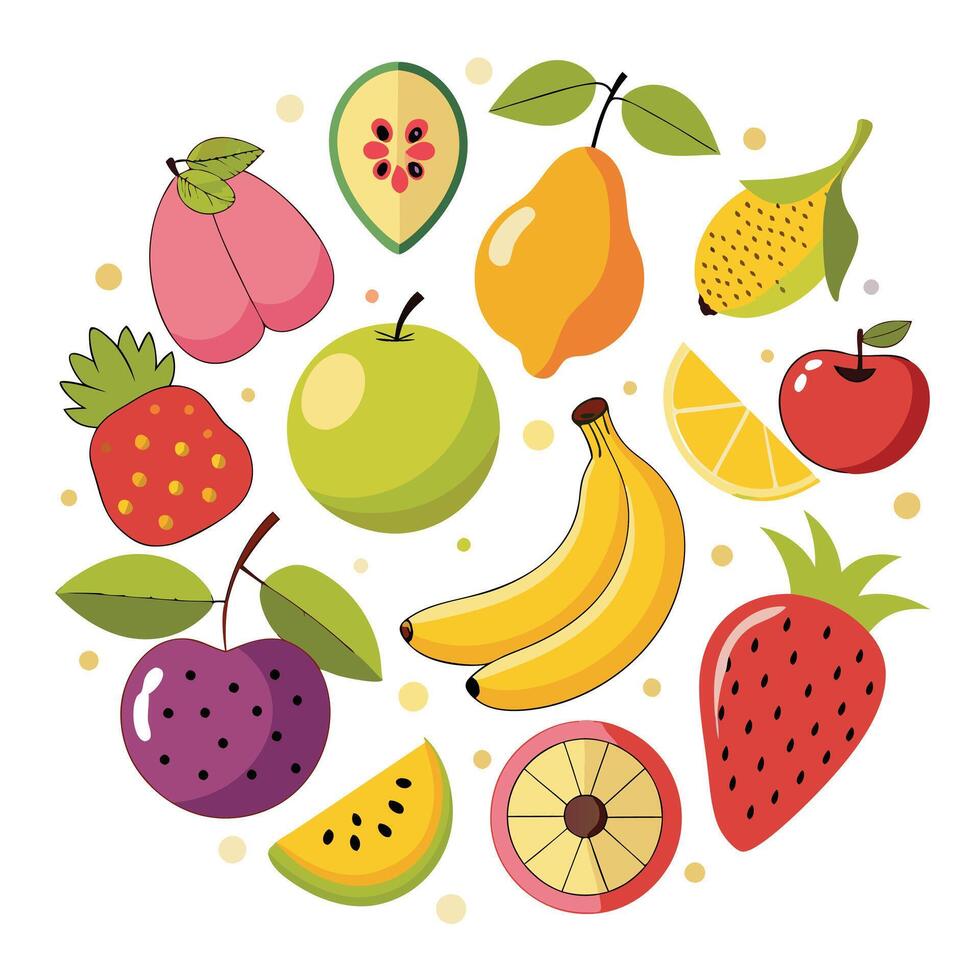 A colorful fruit arrangement in a circle vector