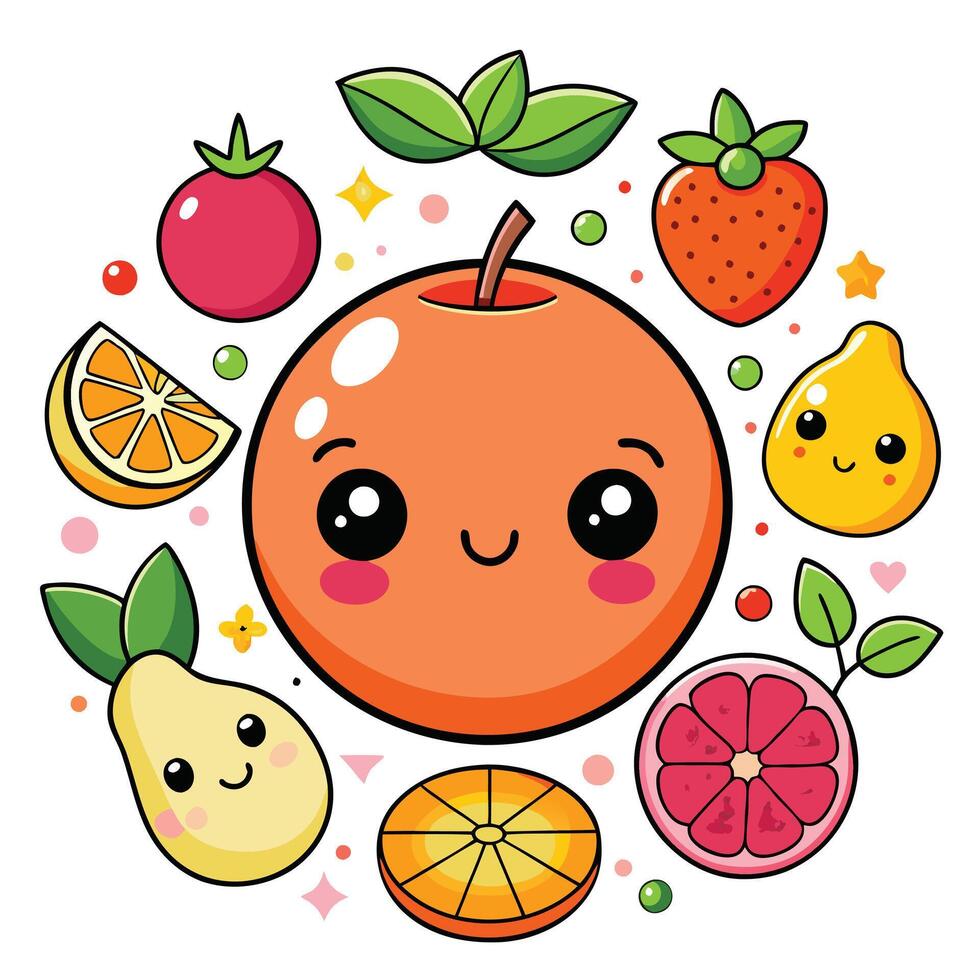 An orange surrounded by fruit and vegetables vector