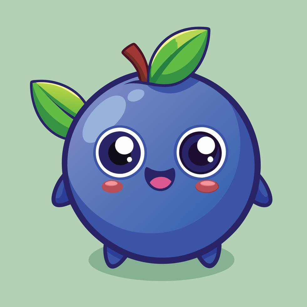 A cute blueberry character with green leaves vector