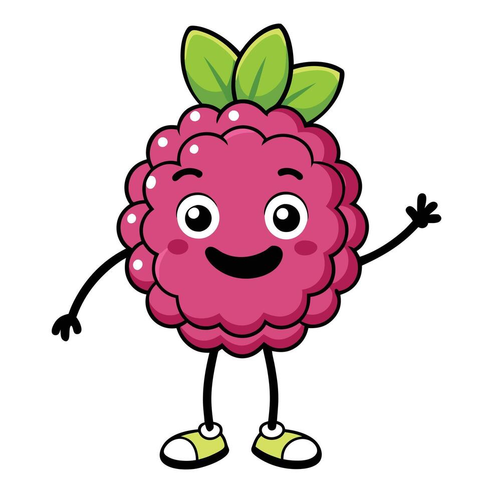 A cartoon raspberry character waving and smiling vector