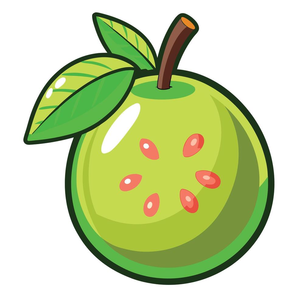 An apple with green skin and green leaves vector