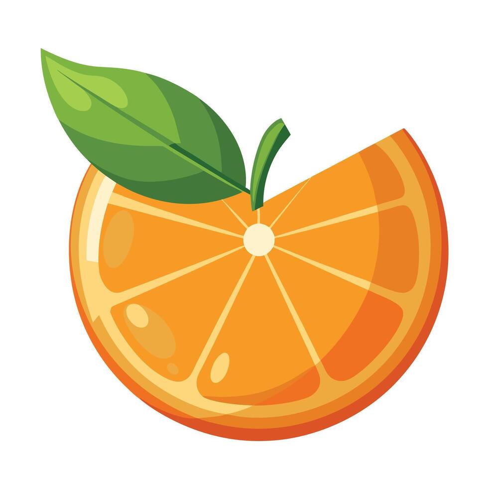 Orange slice with green leaf illustration vector