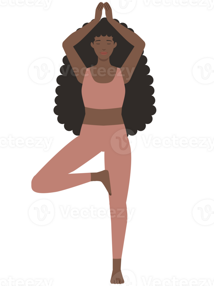 Brown woman doing yoga tree pose png