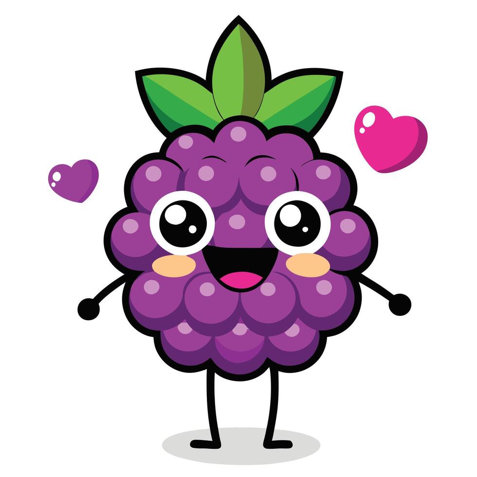 A cartoon purple raspberry character with hearts vector