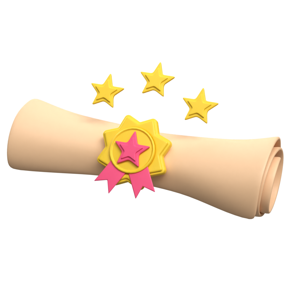 A diploma with stars and a ribbon png