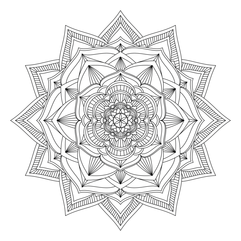 A white and black coloring page with a flower design png