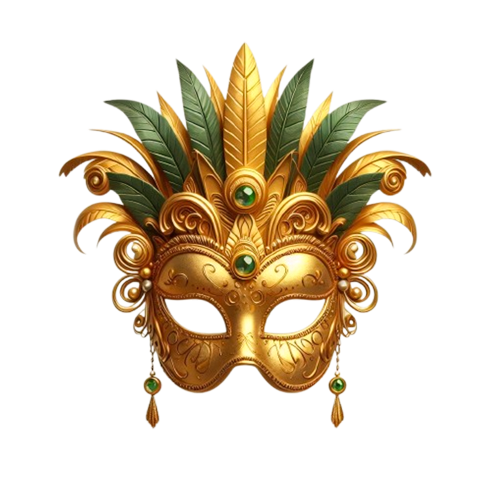 golden mask adorned with intricate green leaves, showcasing a blend of elegance and nature's beauty png