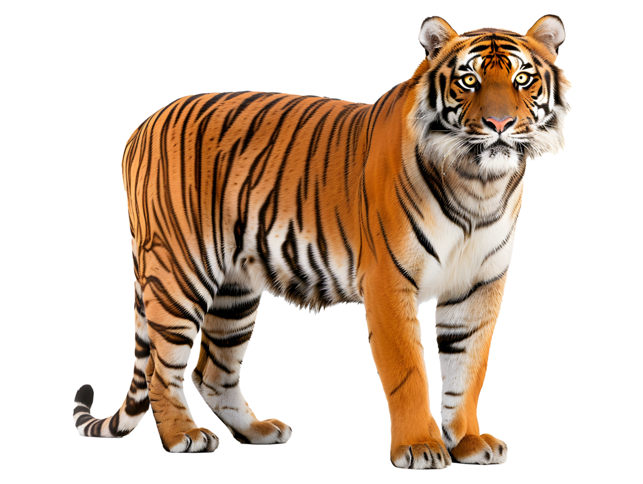 Bengal tiger walking, isolated on a transparent background png