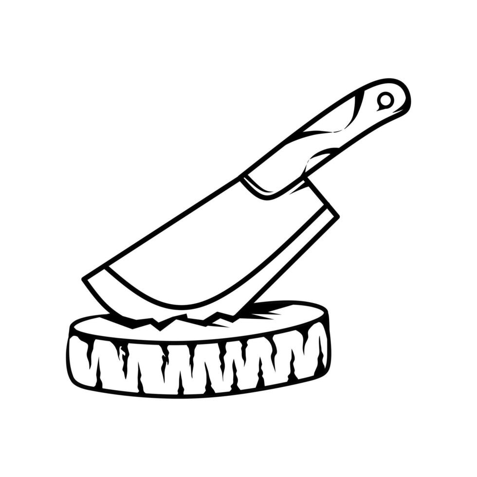 logo or symbol of a meat cleaver on wood vector