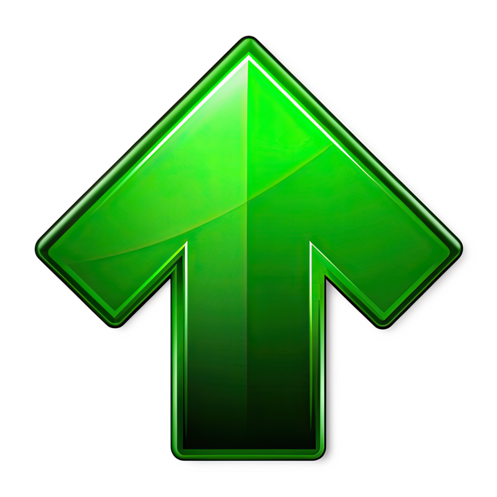 A free, isolated, transparent, glossy green up arrow graphic design element. Perfect for websites, presentations, and digital projects. png