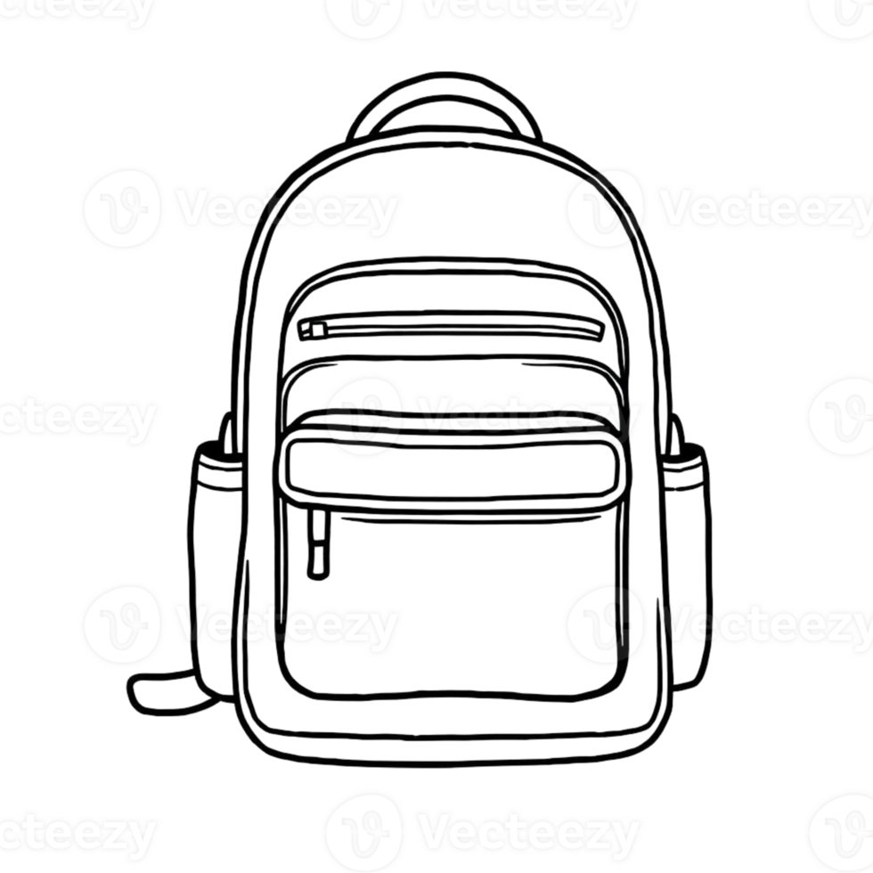 a coloring page of a school bag backpack on Isolated transparent background png