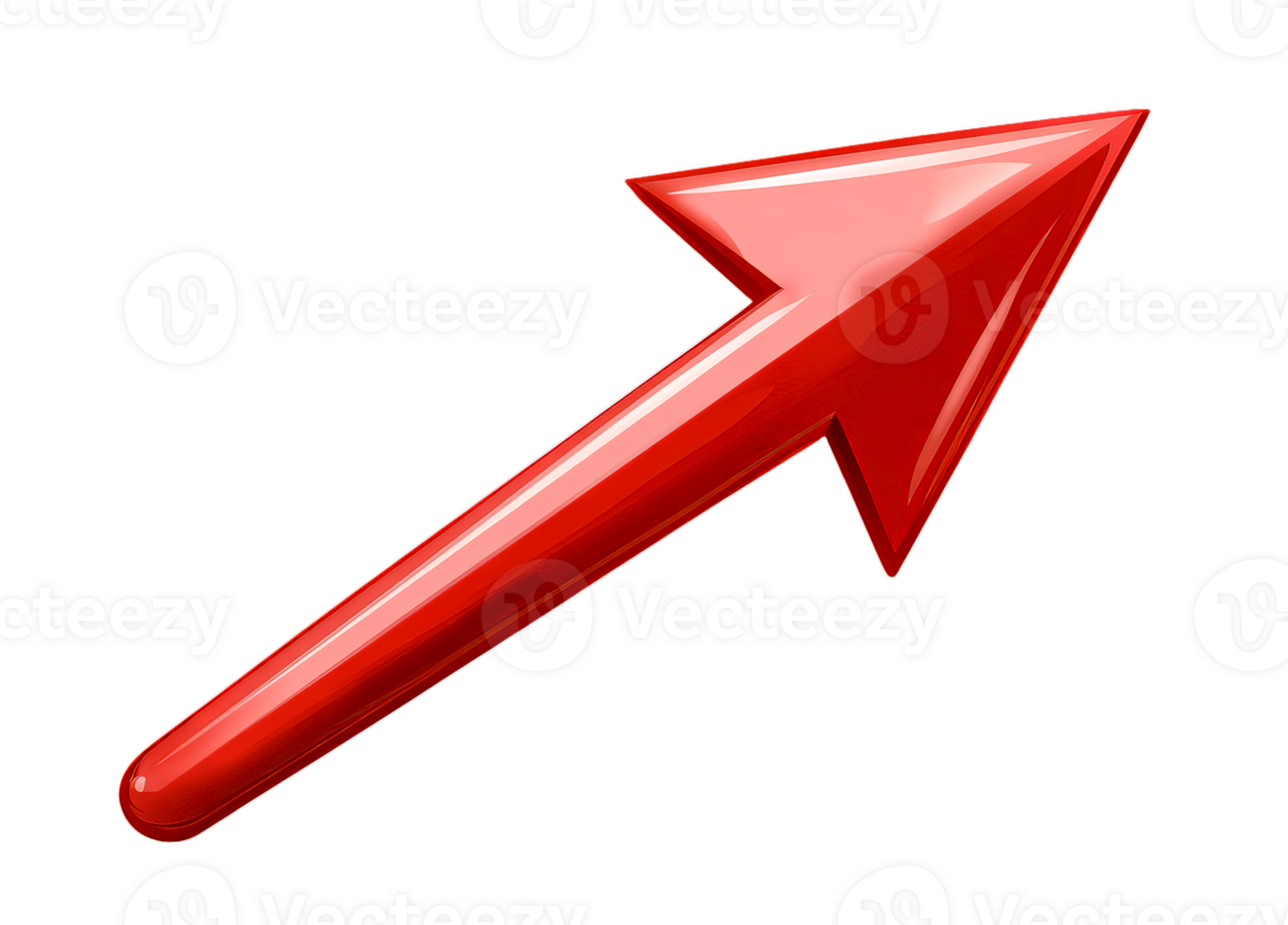 A shiny red arrow pointing diagonally upward is showcased on a transparent background. png