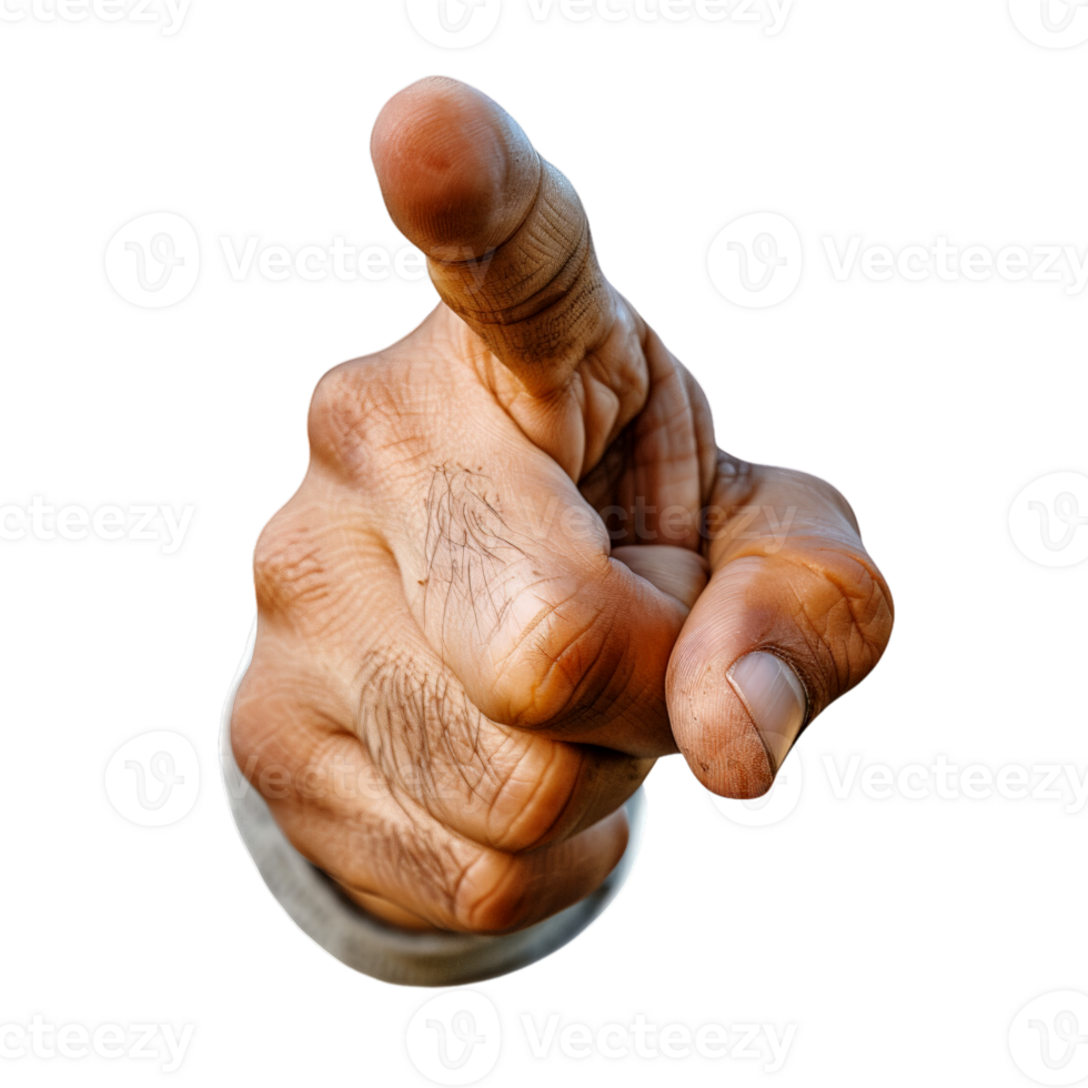 A single finger points directly at the viewer, its index finger extended and the other fingers curled, isolated on a transparent background. png