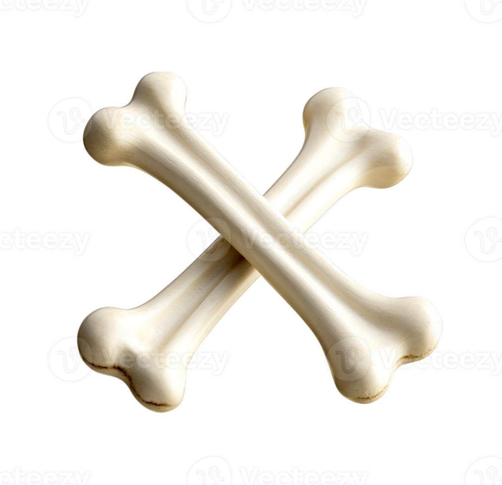 Two dog bones are arranged in a crossed pattern on a transparent background. png