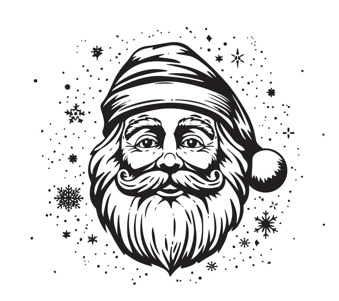 Santa claus face with beard and snowflakes illustration vector