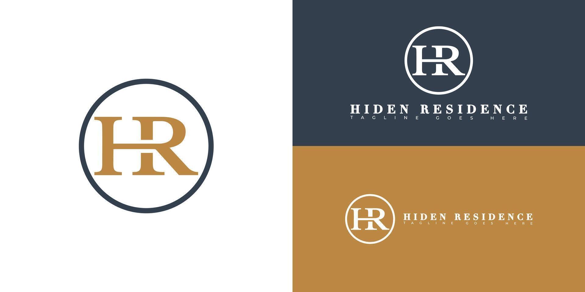 Modern circle initial letter HR or RH logo in gold color isolated on multiple background colors. The logo is suitable for Luxury Residence Suite logo design inspiration templates. vector