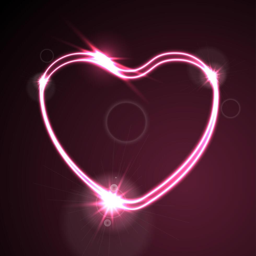 Pink heart, glowing neon effect abstract background vector