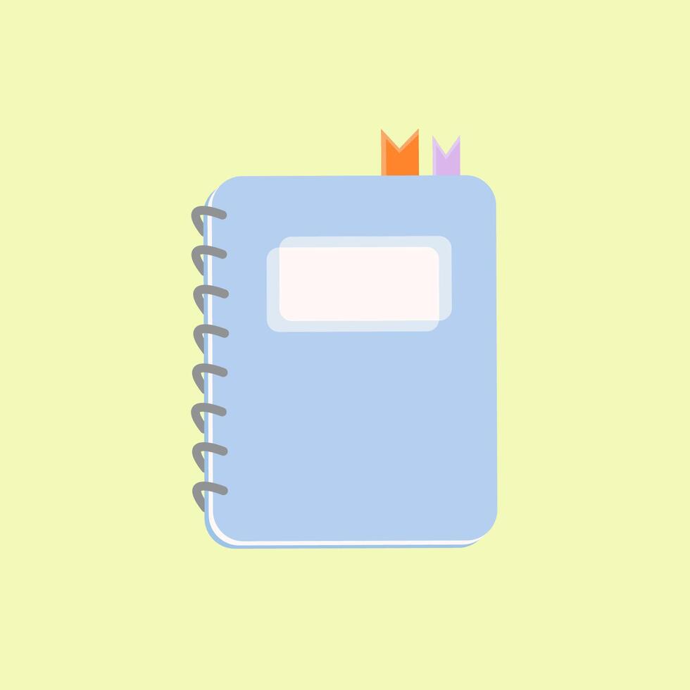 School or work spiral notebook. Blue personal organizer isolated on yellow background. vector