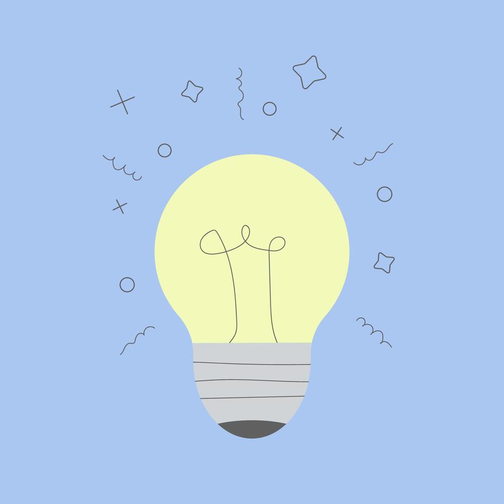 Light bulb flat icon design. Energy, creativity, idea concept. Isolated on blue background. vector