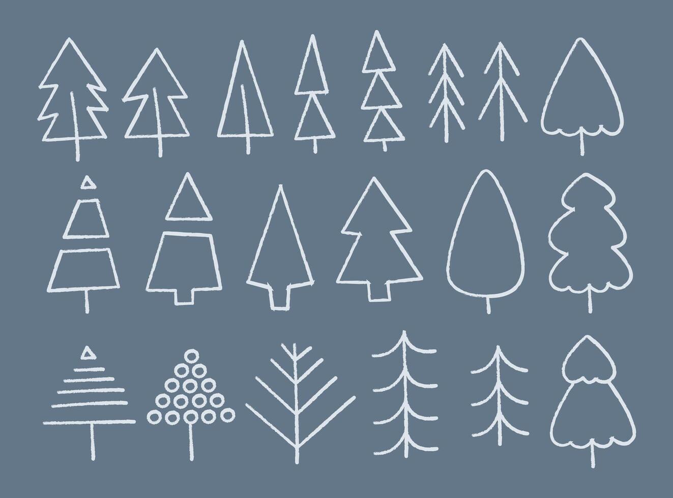 Set of Christmas trees of different shapes. Doodle color clipart illustration. vector