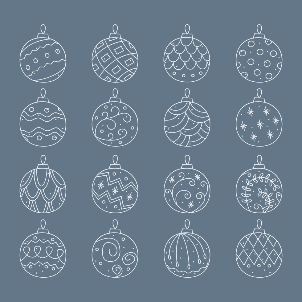 A set of Christmas balls with different abstract patterns. Doodle color clipart illustration. vector