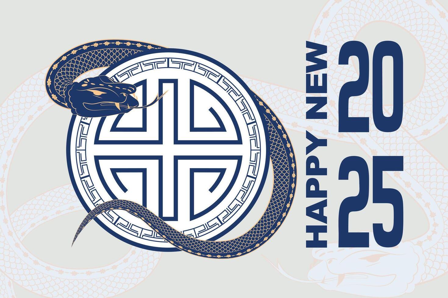 Happy Chinese New Year 2025 banner with a snake encircling a traditional shield, elegant Chinese style vector