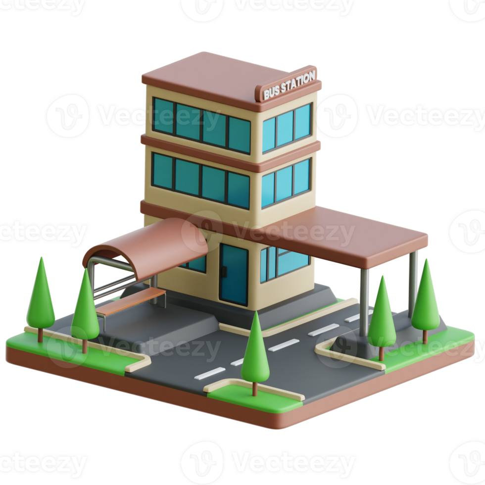 Bus Station 3d Illustration png