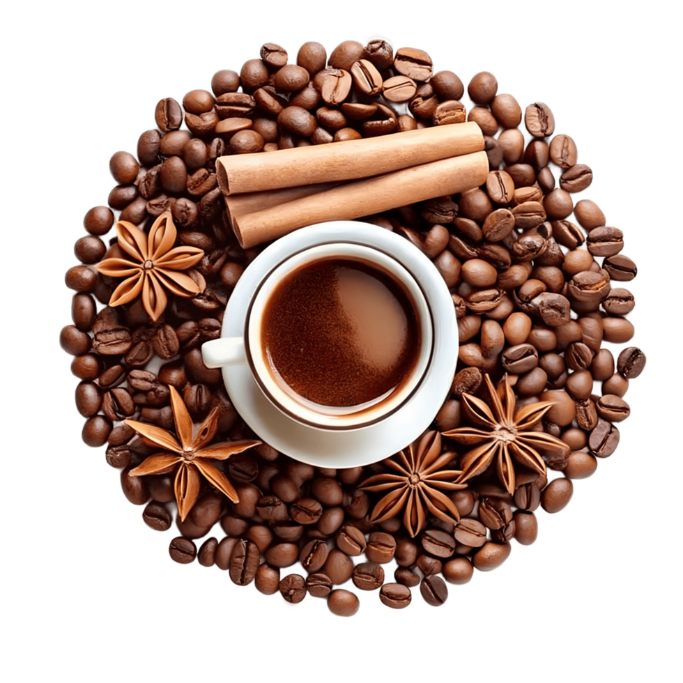 Top View of Coffee Beans and Spices png