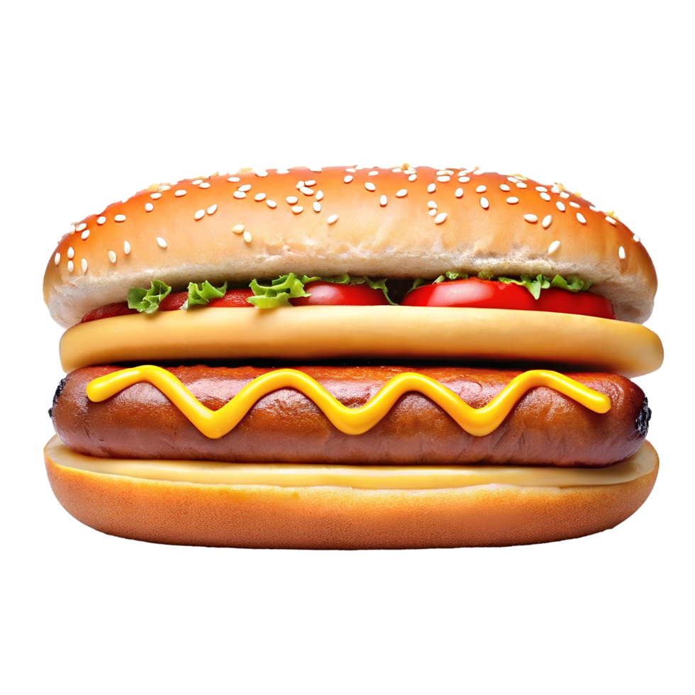 Classic hot dog with ketchup and mustard sauce isolated on transparent background png