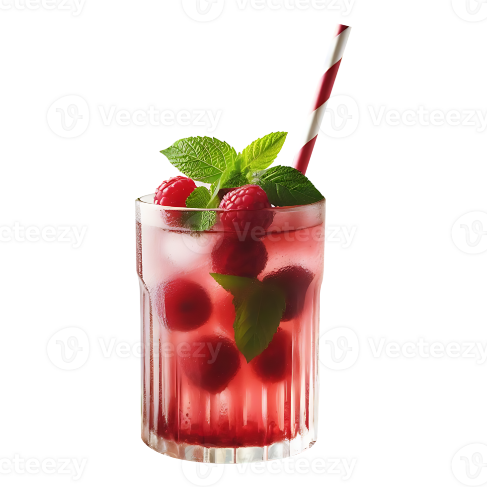 A glass of raspberry cocktail with a straw png