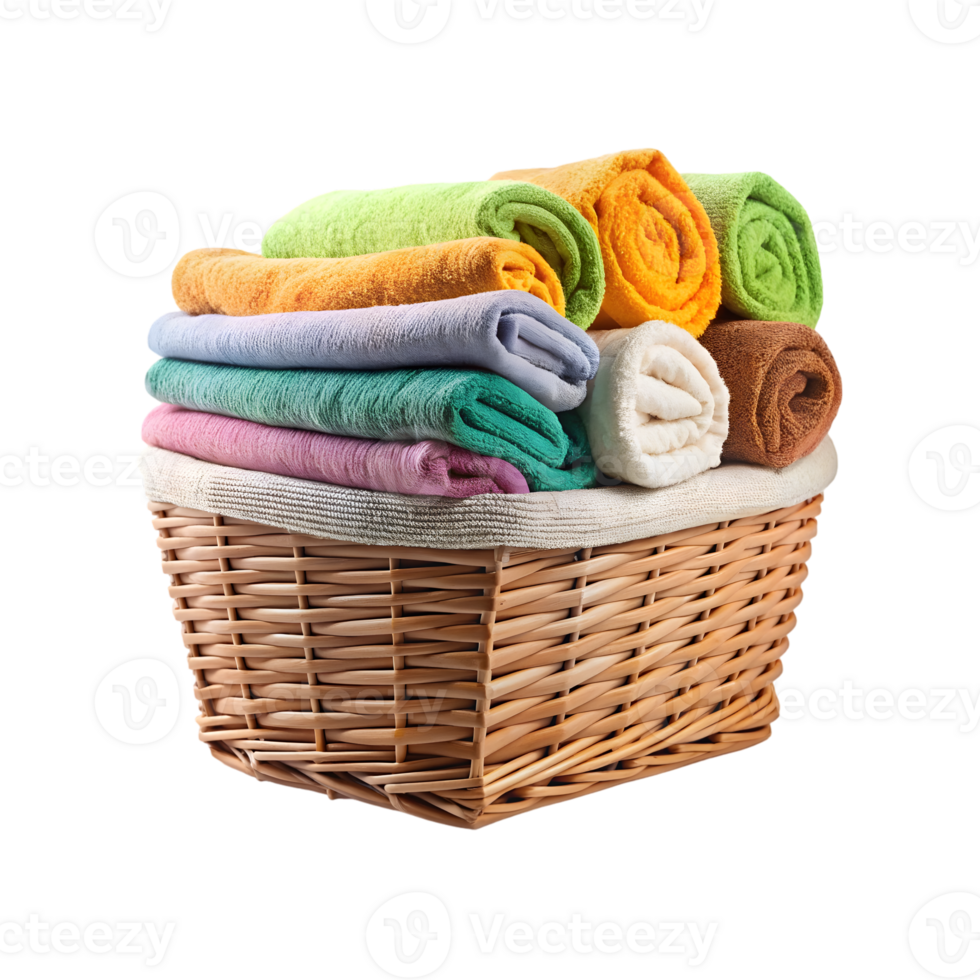 towels in a basket isolated on transparent background png