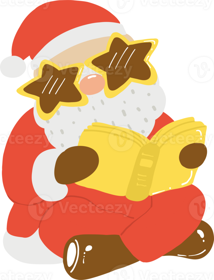 Groovy Retro Santa Reading a Book Character Illustration png