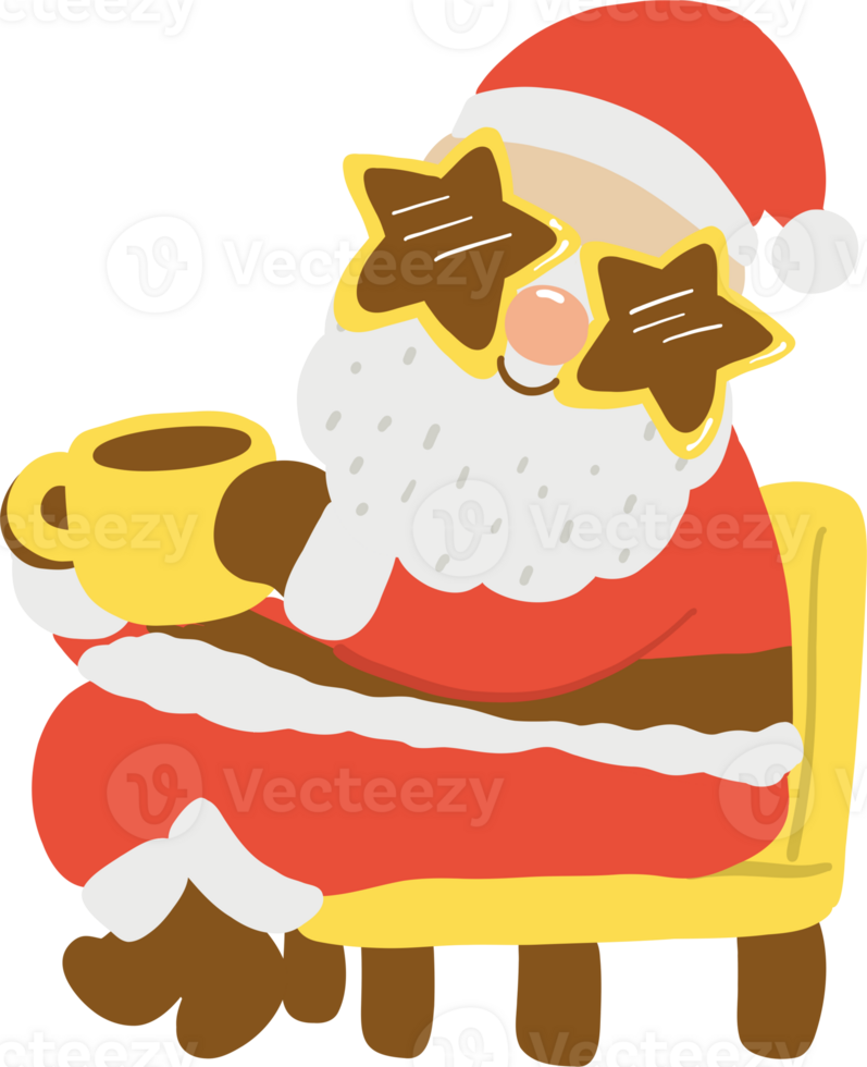 Groovy Retro Santa Sitting on a Chair Drinking Hot Chocolate Character Illustration png